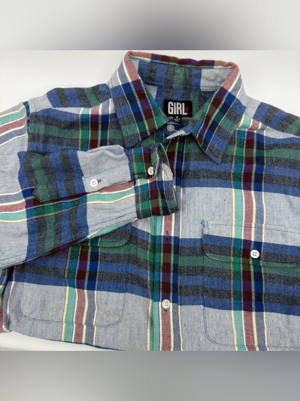 Girl Skateboard Plaid Flannel Size S Multicolor Long Sleeve 7